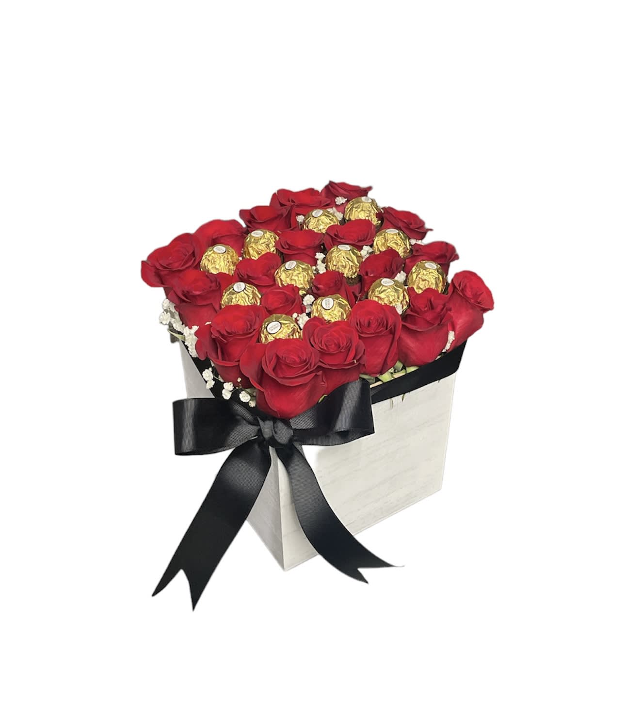 Melody  - This Beautiful arrangenmant elegant and simple with roses and chocolates is perfect for that special person 
