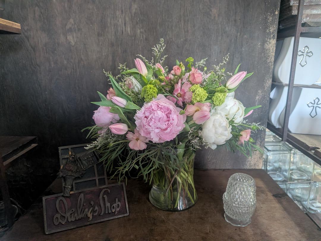 Peonies and More - next day delivery  - Pink and white peonies, pink tulips and more 