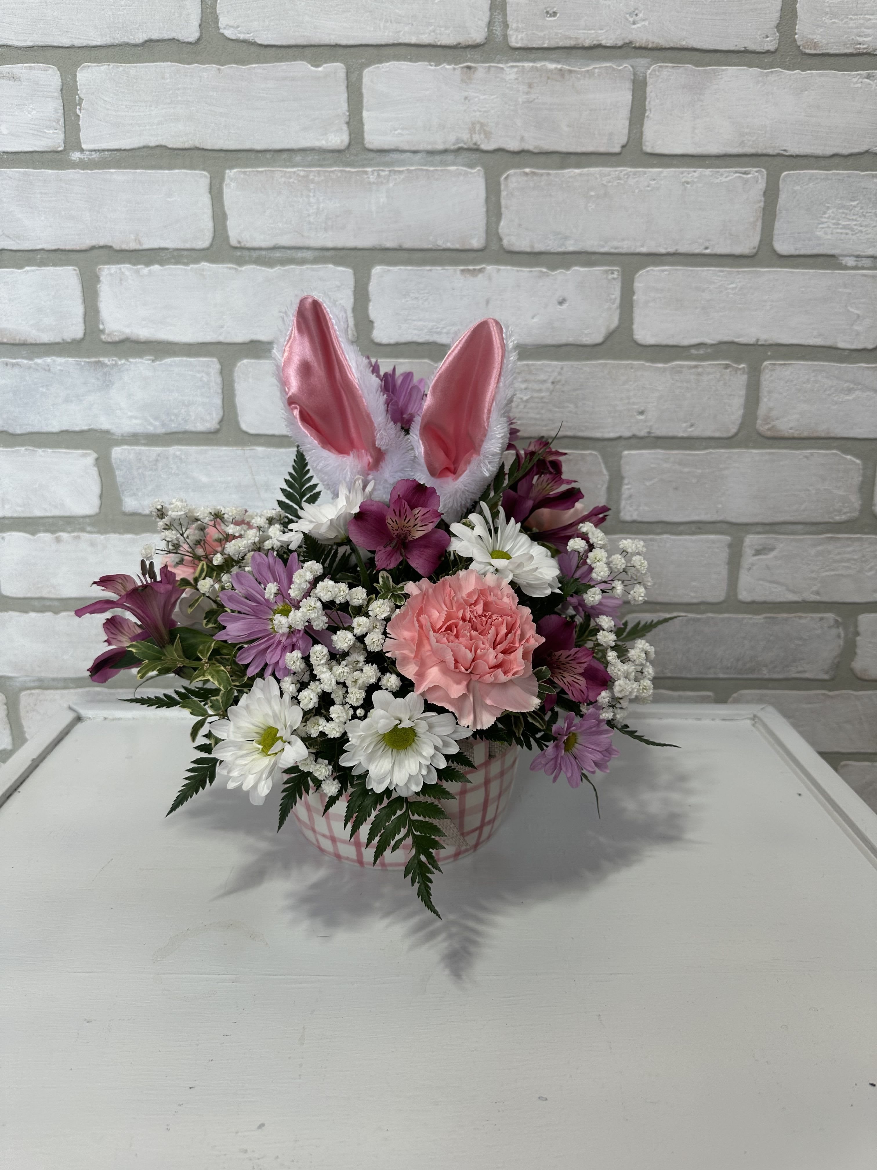 Easter Bunny Ceramic Basket - Celebrate spring with this colorful, spring floral assortment in a ceramic keepsake basket