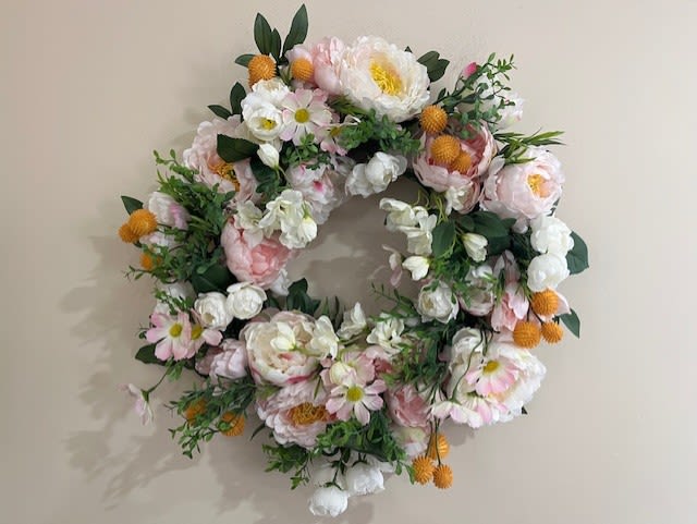 Spring Wreath - Faux 18" wreath with spring flowers. Great hostess gift!