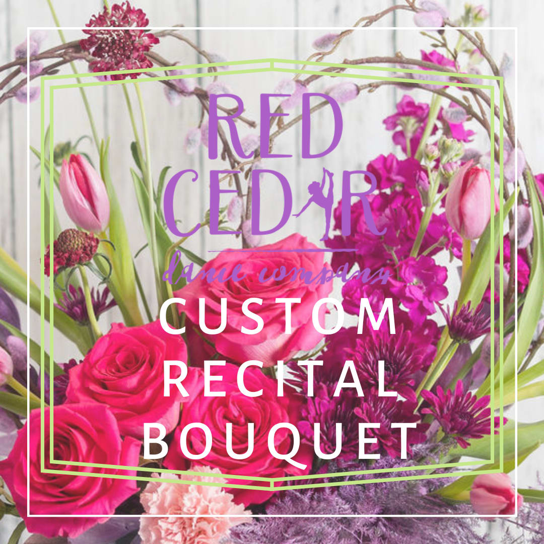 RCDC - All things sparkle &amp; sweet for your dancer to congratulate them on their hard work and a great performance!  Custom designed bouquets with a finished ribbon wrap can include focal roses, gerbera daisies and carnations with a touch of extra special sparkle in purple and pink tones for your star.  The perfect addition in photos with all their adoring fans and fellow dancers!  Include any color preferences in special instructions for our expert designers.  Available for pick up at MHS on the day of the recital, Sunday, April 26th.  Include in the special instructions during check out which performance you will be attending.