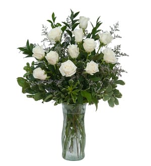 Elegance White Roses - White Rose Elegance  Standard - One dozen (12) premium roses Deluxe - Eighteen (18) premium roses Premium - Two Dozen (24) premium roses