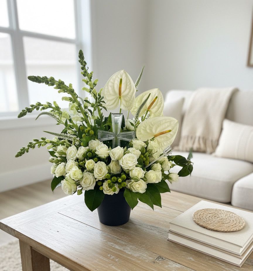 Support Floral (all white) - All white florals (color can be substituted upon request). Anthurium color may vary, and may be substituted with another premium stem when white is not available. 