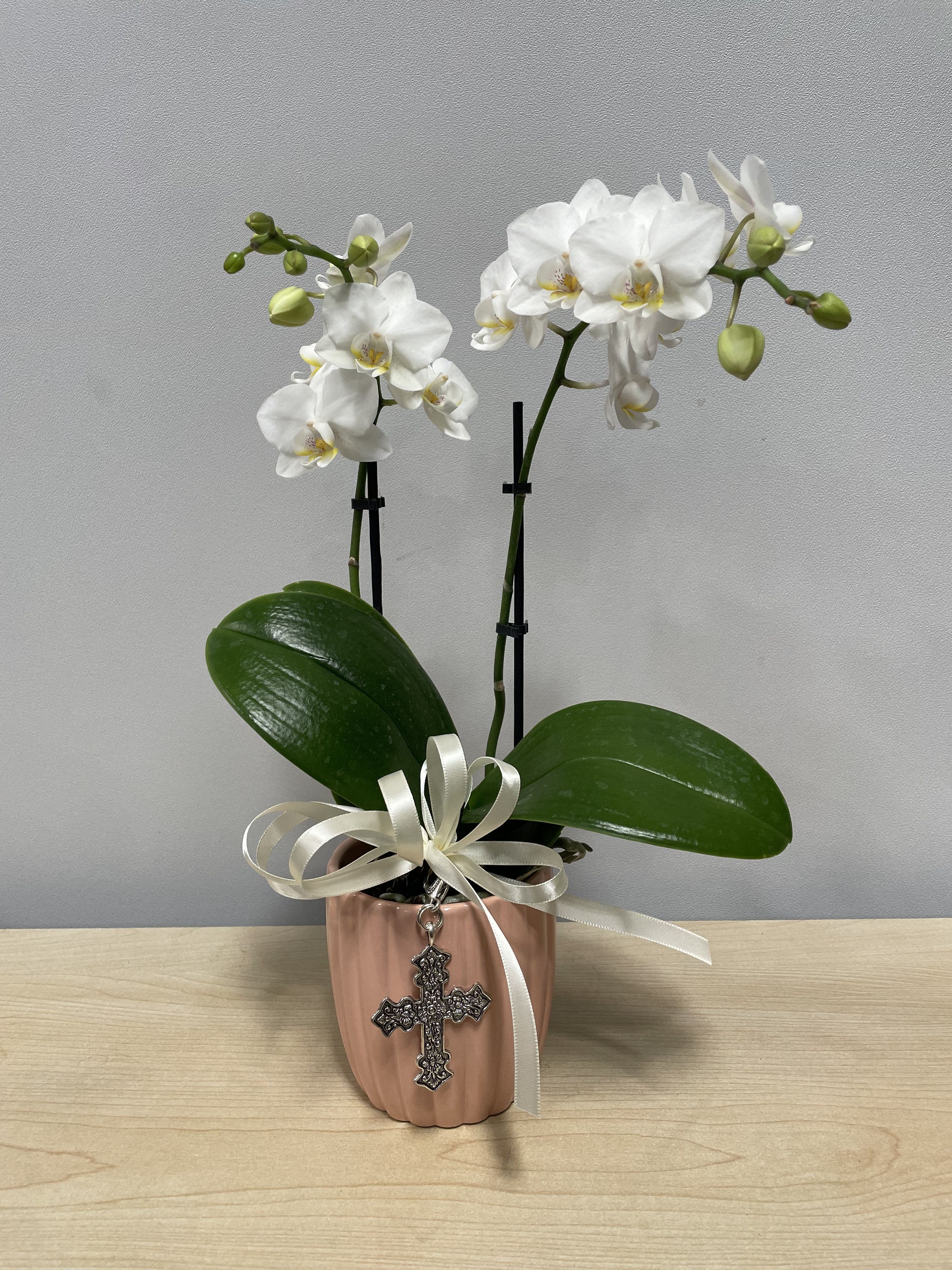 White Orchid &amp; Silver Cross - As shown 