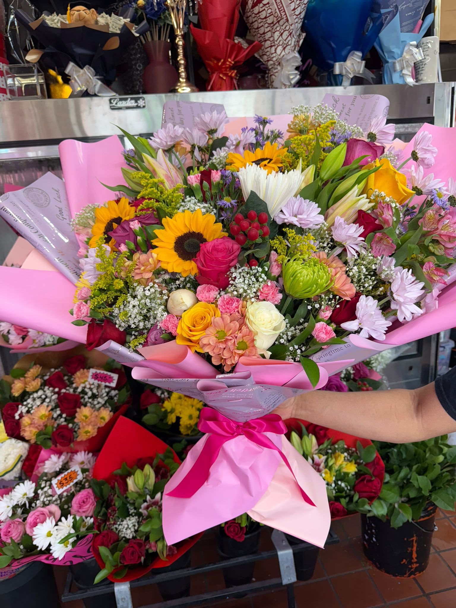 Grand Jumbo Mix Flowers Bouquet - A huge bouquet made up of a variety of different flowers and roses for any grand occasion, wedding etc.