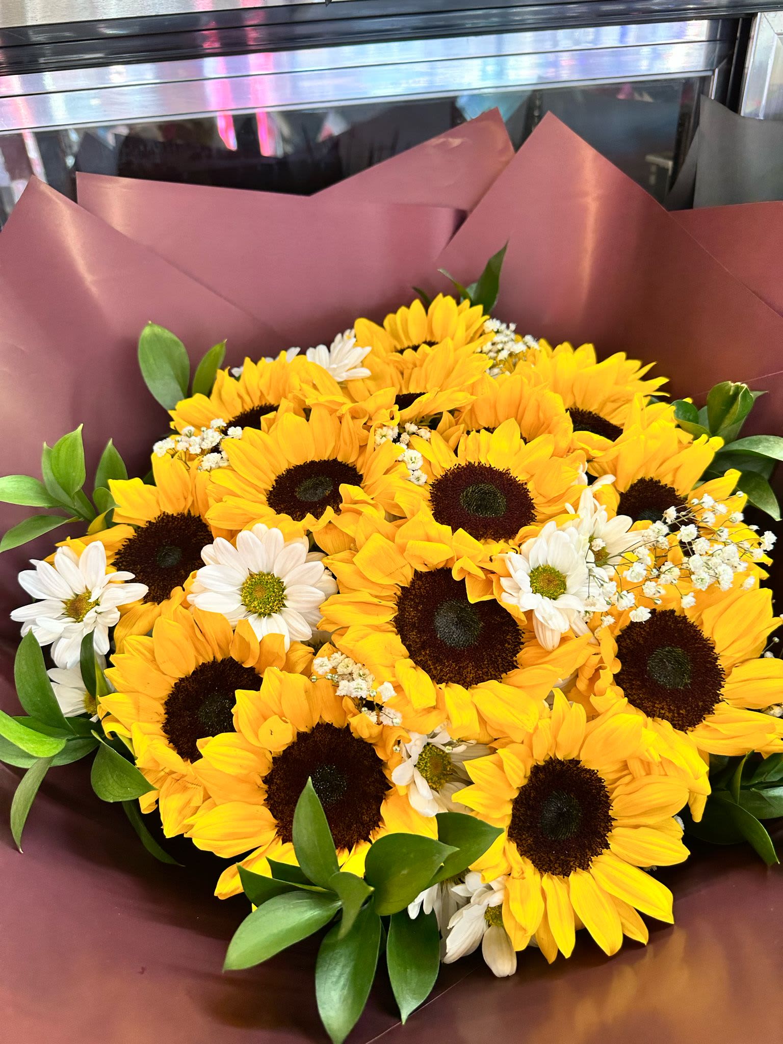 15 Stem Beautiful Sunflower With Variable Fillers Bouquet - (Choice of filler specify if needed)