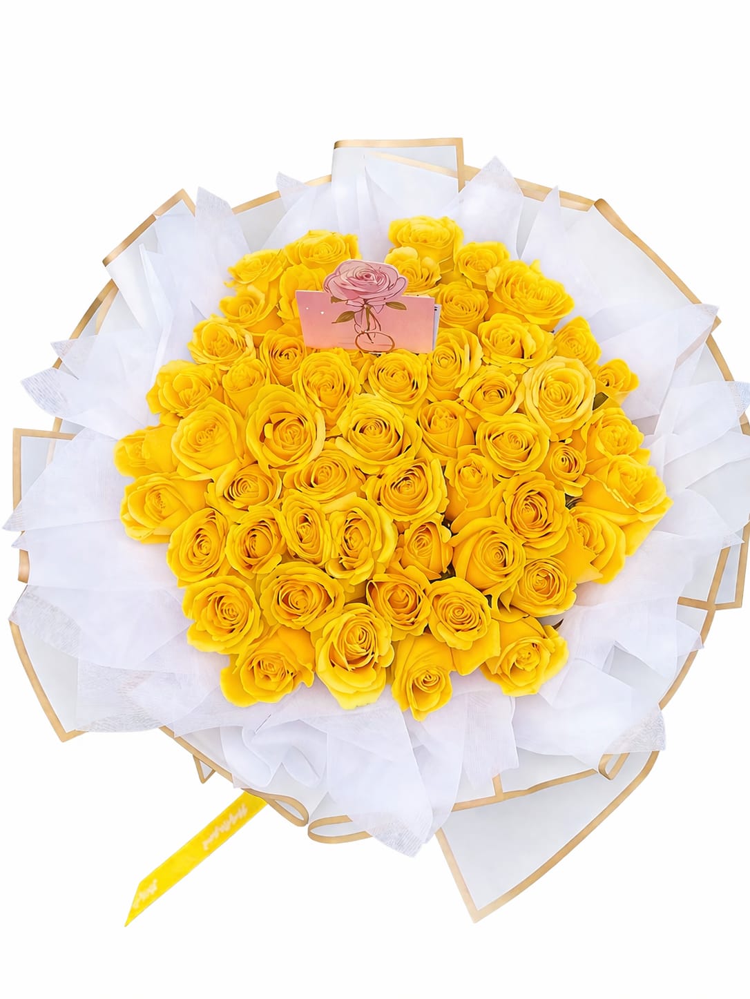 Sunny Golden Rose Bouquet - Bright, joyful, and full of warmth, this yellow rose bouquet is designed to make any moment feel extra special. Featuring a lush gathering of fresh yellow roses wrapped in elegant white and gold-trimmed paper, this arrangement is perfect for birthdays, congratulations, friendship gifts, thank-you gestures, and uplifting surprises. Its clean, luxurious presentation makes it a beautiful choice for both everyday gifting and meaningful celebrations.
