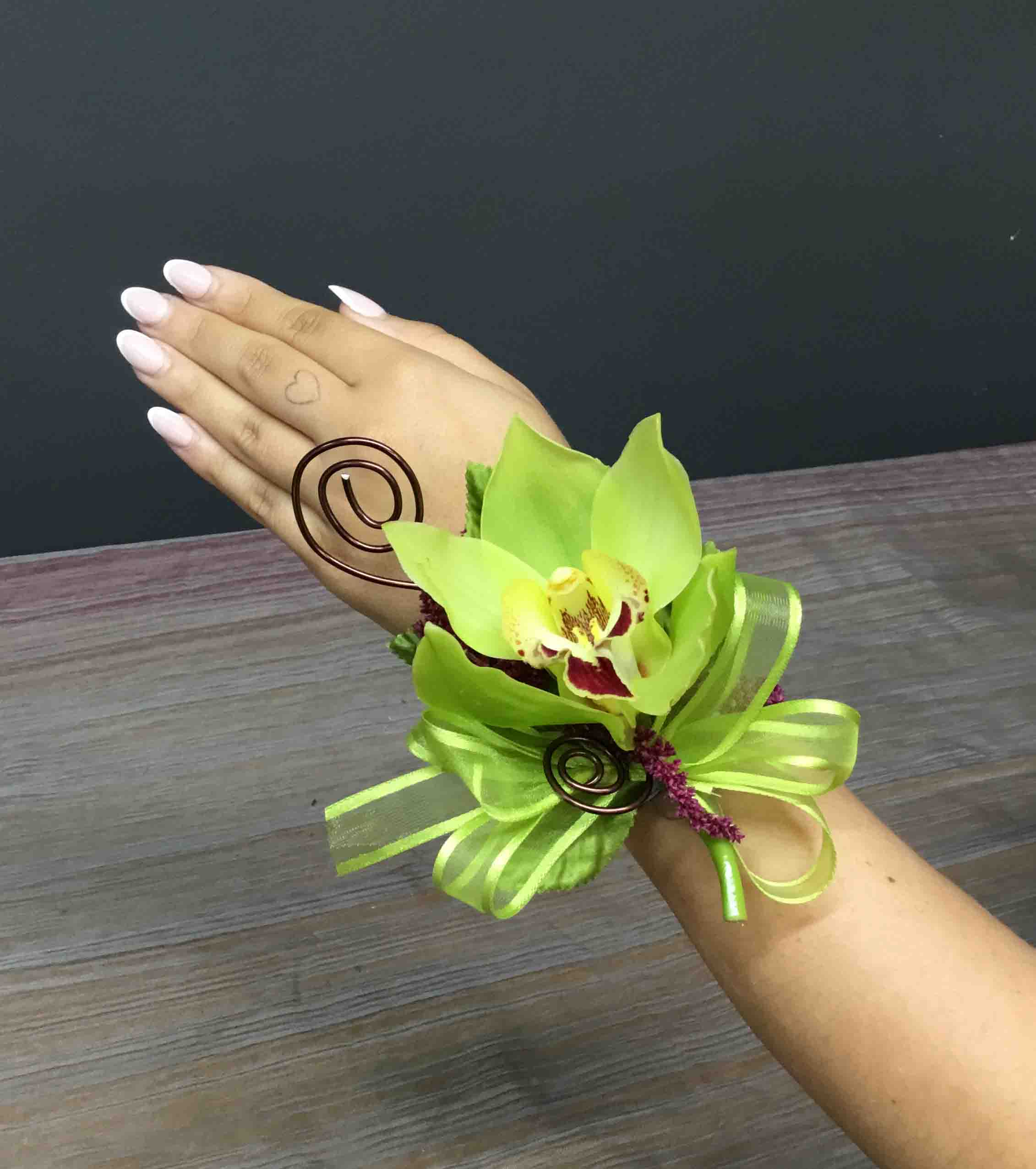 Cymbidium Orchid Corsage - Corsage with Cymbidium Orchid. Ask for your color. (please allow time for us to order this flower)