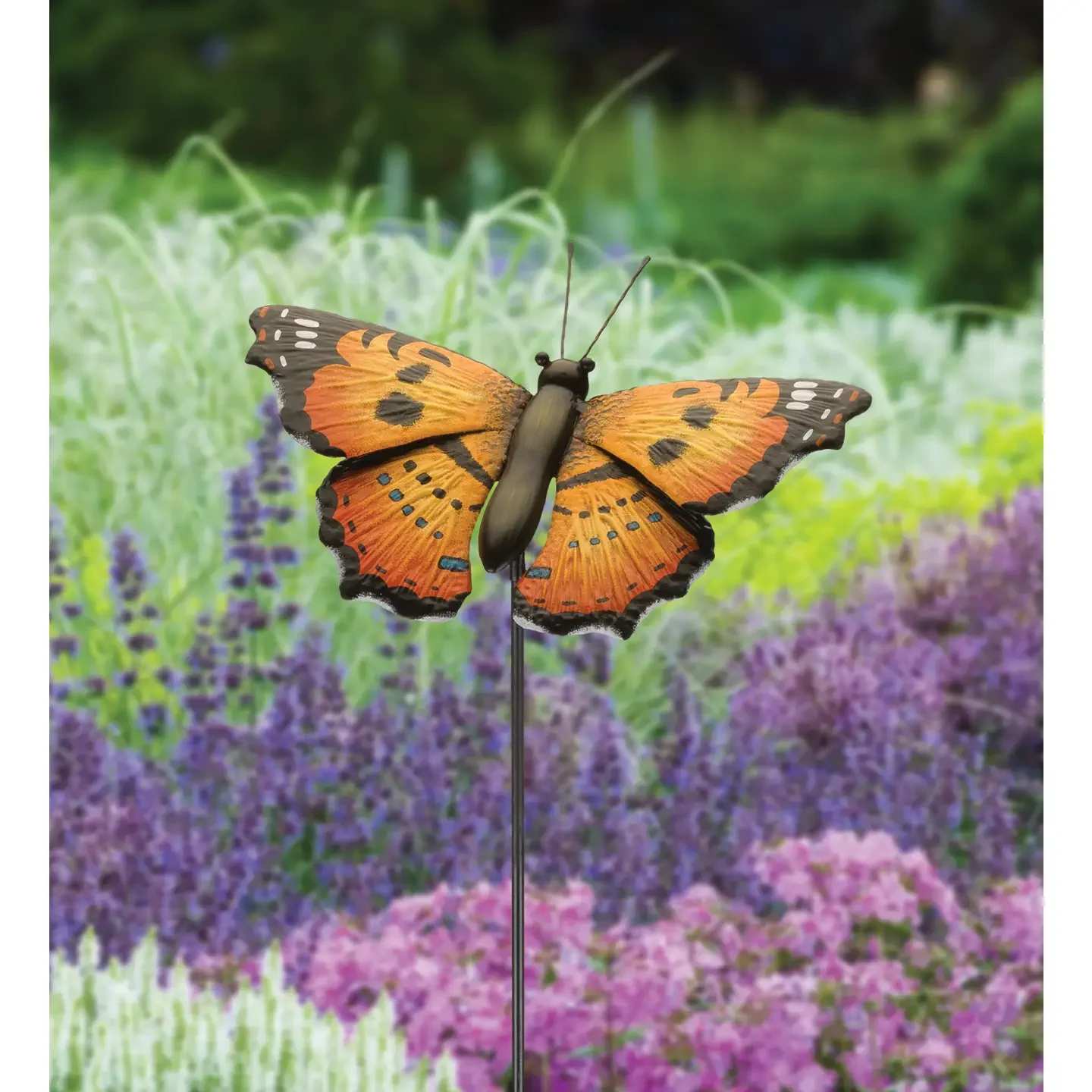 Butterfly Stake 36" - Painted Lady - Description These Butterfly Stakes feature a realistic butterfly atop a 36-inch stake with a spring that allows it to move gently in the wind. They have a dual function, as the butterfly top can be unscrewed to use as a wall decor. Each piece is hand painted with intricate detail and color.