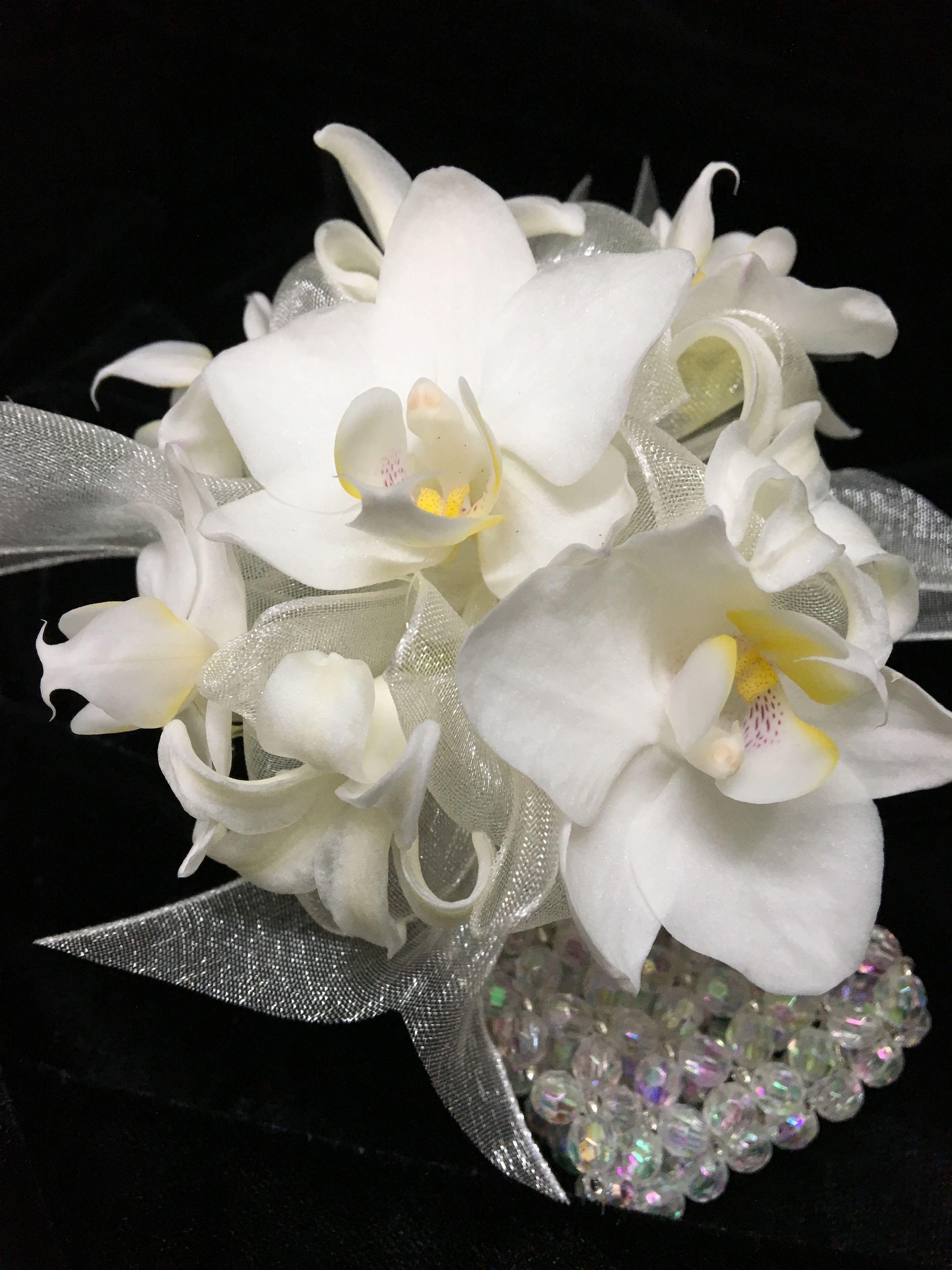 Platinum Corsage - Stunning mini orchids with hyacinth accents