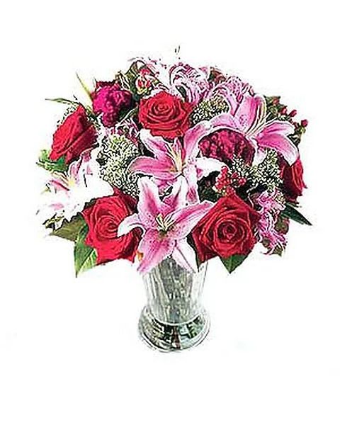 Roses &amp; Stargazers - This arrangement of elegant red roses and gorgeous stargazer lilies will certainly make a great impression for any occasion. 