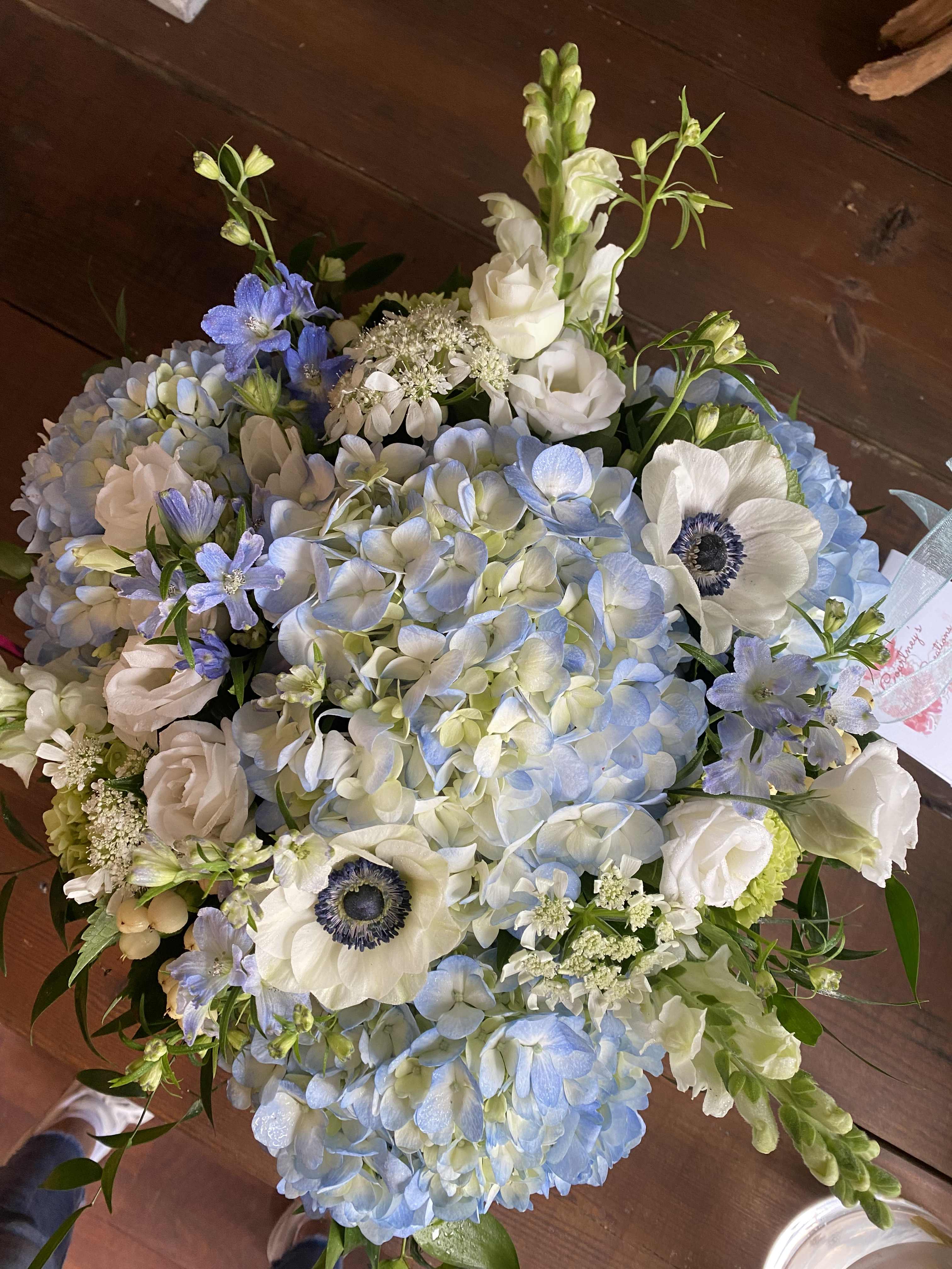 Blue Hydrangeas  - Lush blue hydrangeas, mixed with blue &amp; white accents