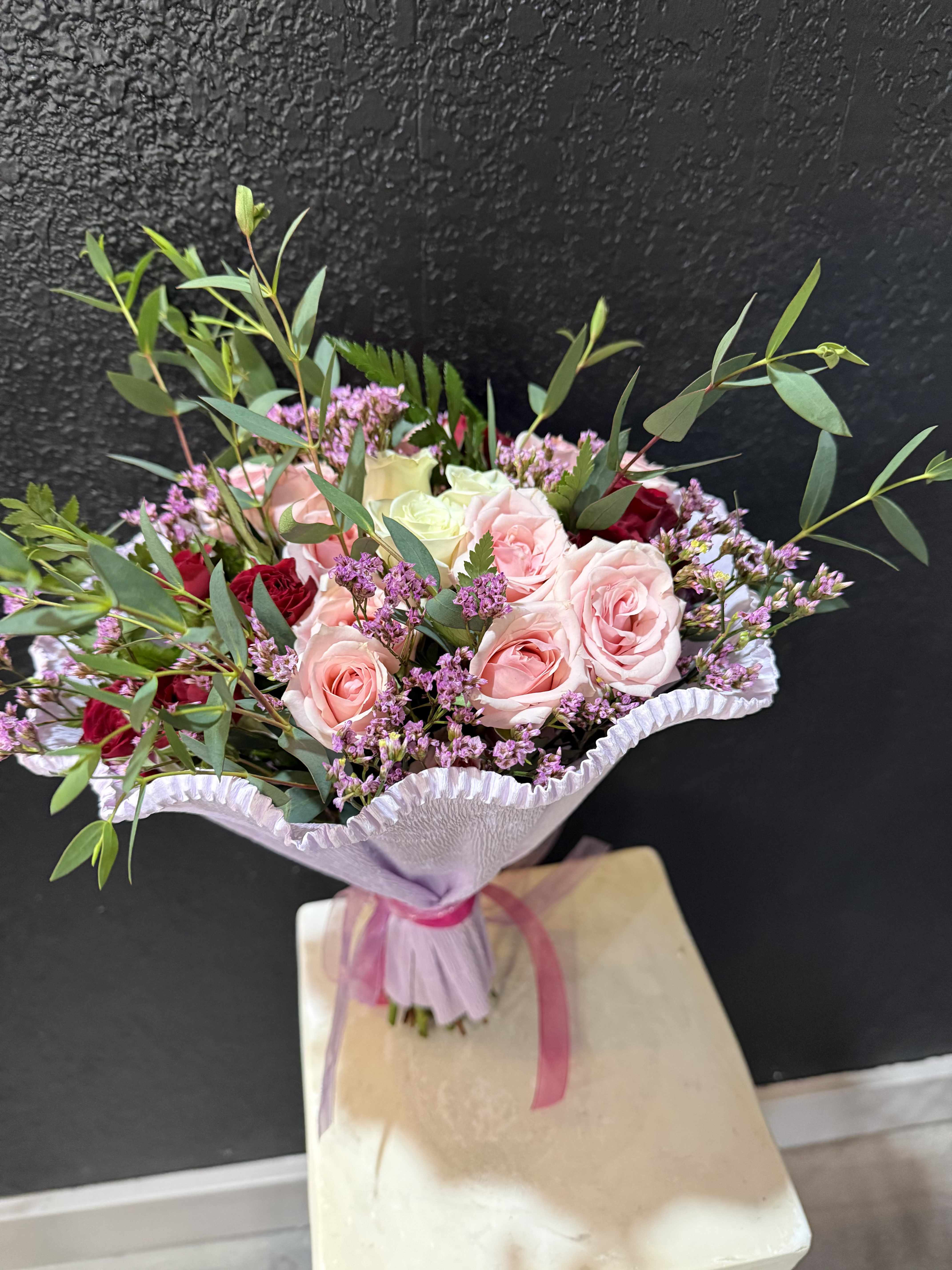 Wildflower Style Spray Bouquet - Spray roses paired with airy greenery for a slightly untamed, natural aesthetic