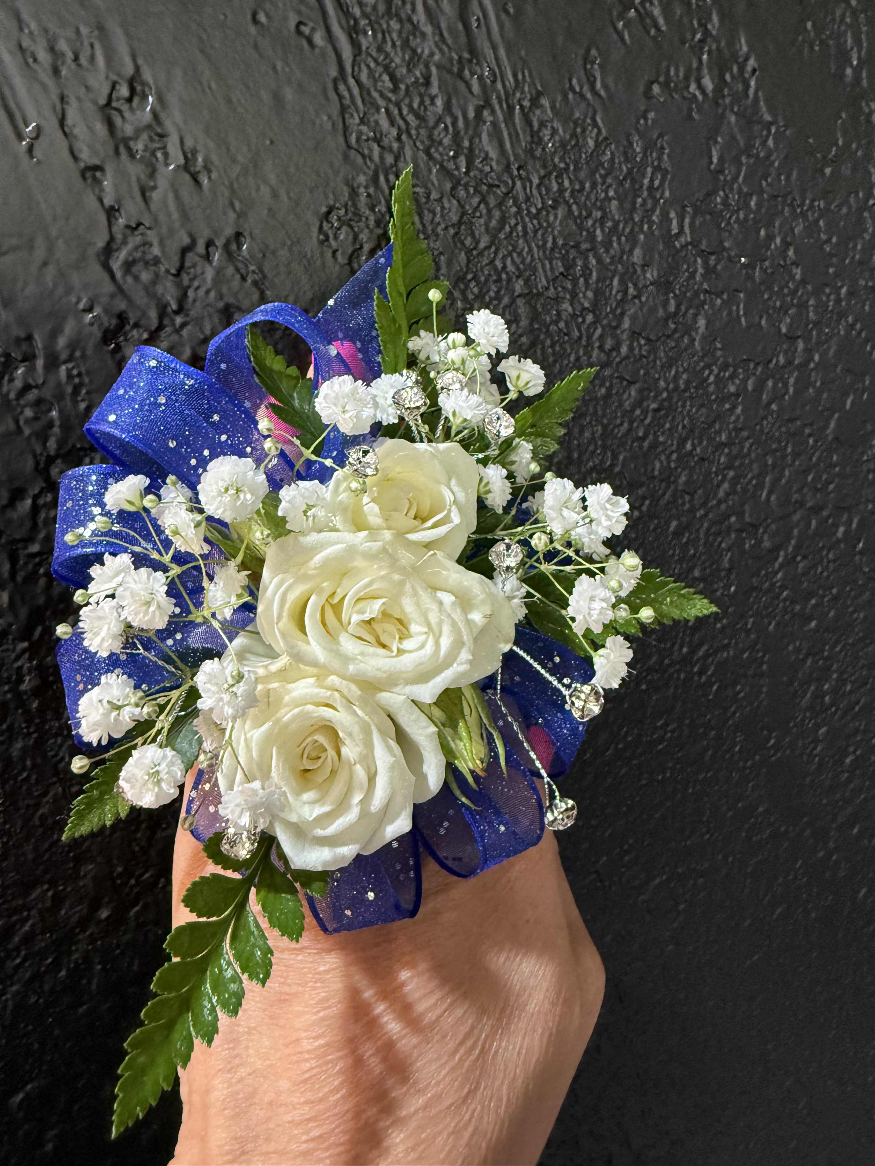 Modern Mist - A clean, modern design with white blooms and subtle navy blue accents. Sleek and understated