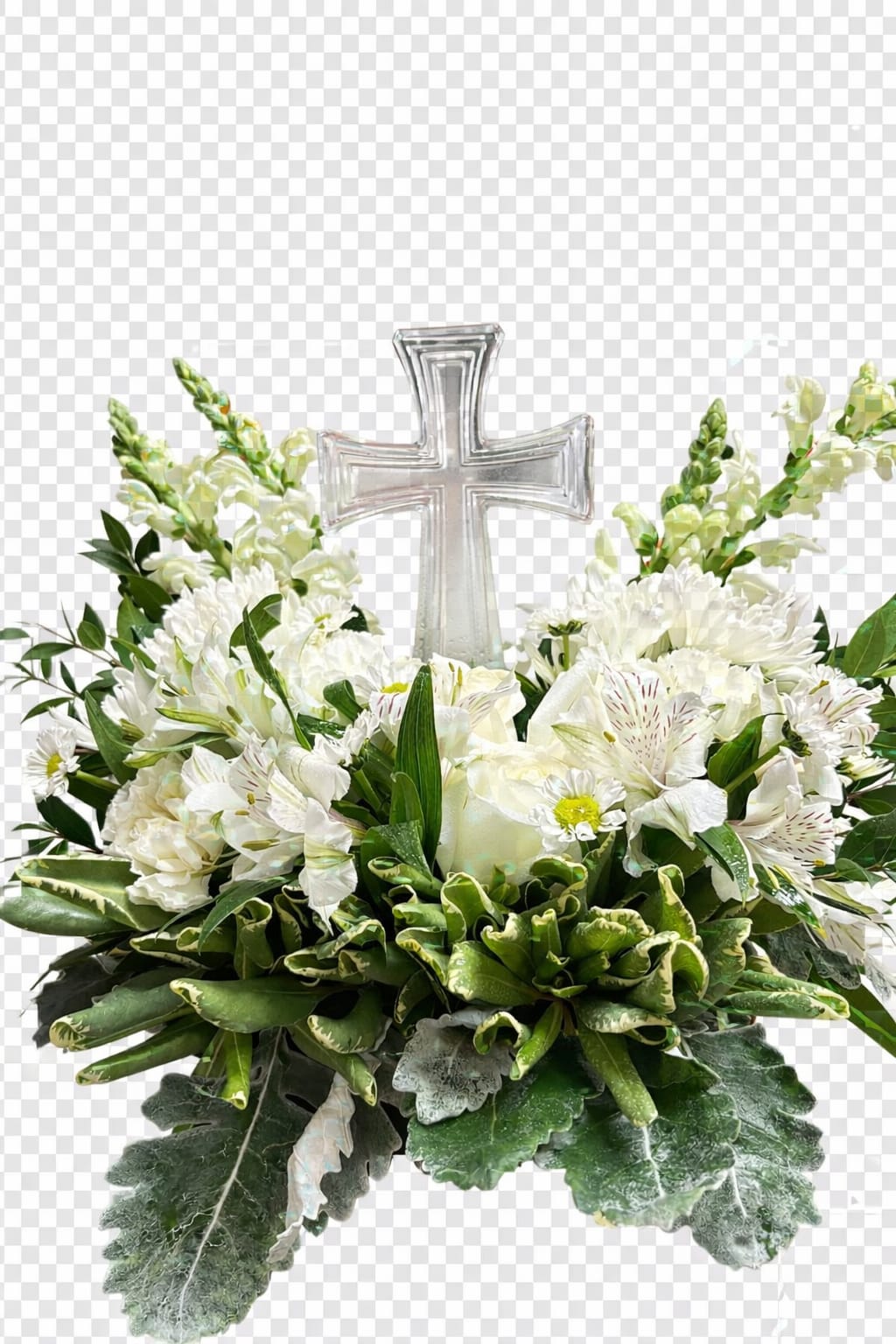 Divino Peace Bouquet - Divino peace bouquet with a crystal clear cross with a warmth touch of flowers.