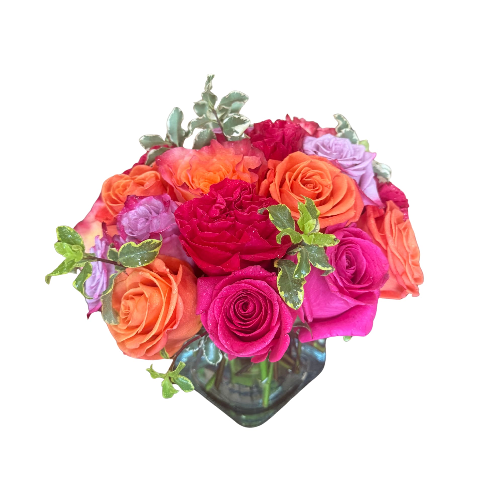 Daybreak  - A lovely bowl of colorful roses brightens and lifts any room (and relationship!) A great gift for sending on Valentine's Day to your significant other, your friend, or even your mom!  Approximate Dimensions: 11''D x 11''H