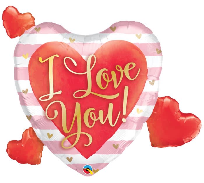 Jumbo Hearts I Love You Mylar - A 37" Mylar balloon shaped like a heart with smaller hearts clustered around the edges
