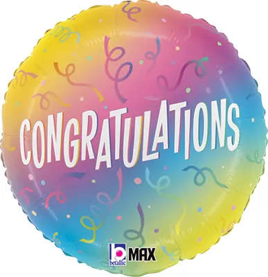 Congratulations Streamers Mylar Balloon - Add a pop of celebration with this bright and festive 18-inch Mylar balloon! Featuring a cheerful rainbow background with colorful streamers and a bold “Congratulations” message, it's perfect for graduations, accomplishments, or any special milestone. Helium-ready and full of color, it’s a fun way to celebrate someone’s big moment!