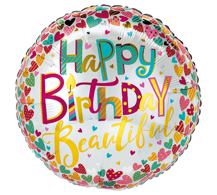 17" Happy Birthday Beautiful Mylar - Select this lovely and colorful foil balloon!