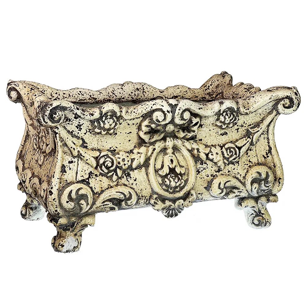 Antique Reproduction Planter with Distressed Cream Finish - Molded Fiberglass Antique Reproduction Planter with Distressed Cream Finish Dimensions: 15.5 x 9 x 18.5 in