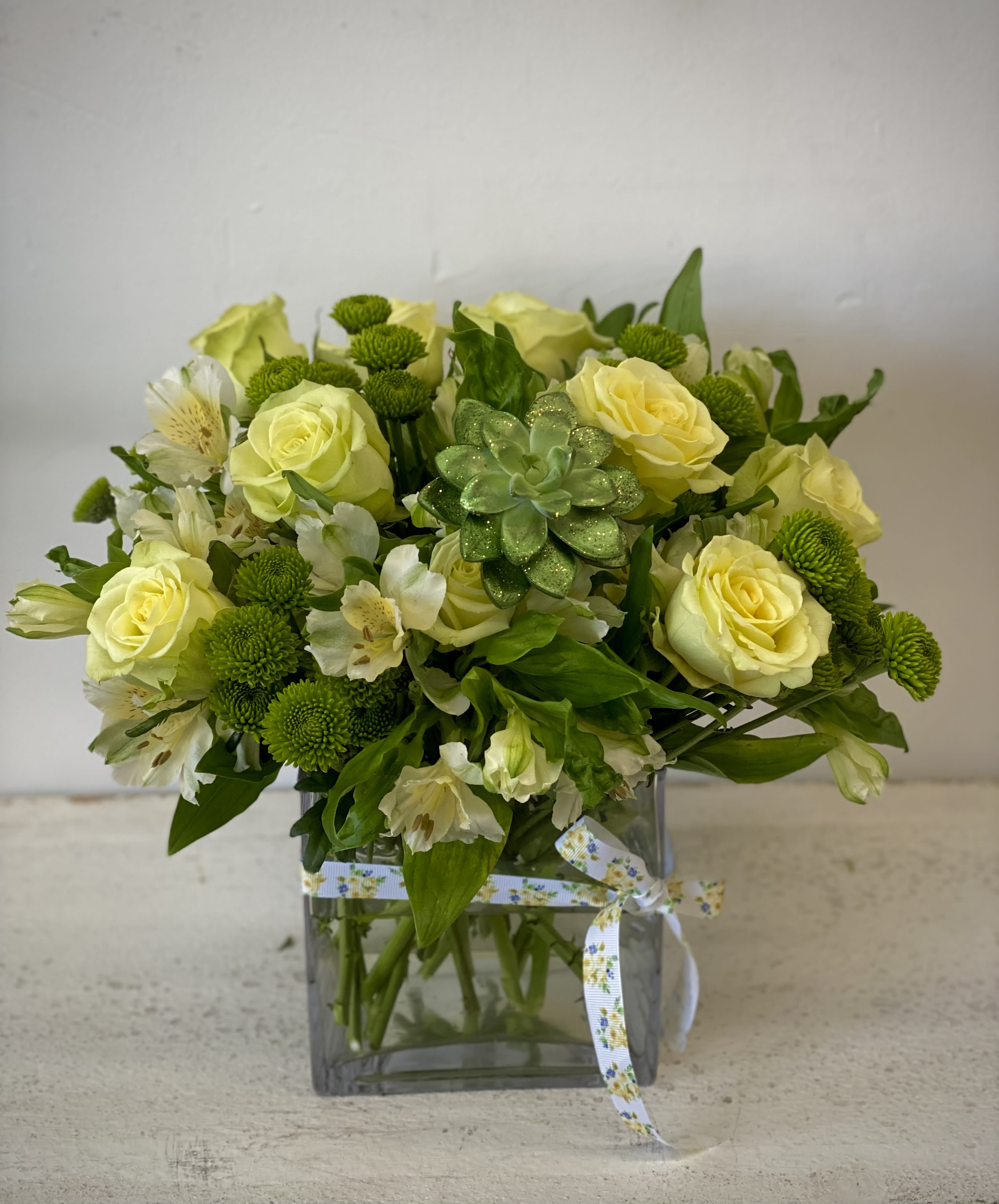 Leprechaun Mimosa - Stunning shades of green mixed in a beautiful arrangement. Perfect for any occasion