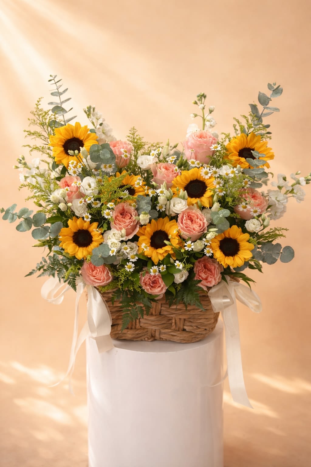 Sunshine Flowers Basket.    The photo shows the deluxe size. - The photo shows the deluxe size.