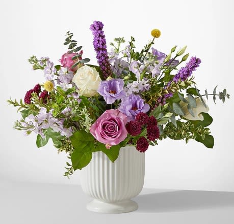 Work of Art Bouquet - A true work of art, this grand bouquet of purple, lavender and ivory blooms is an exquisite way to show you are thinking of them.