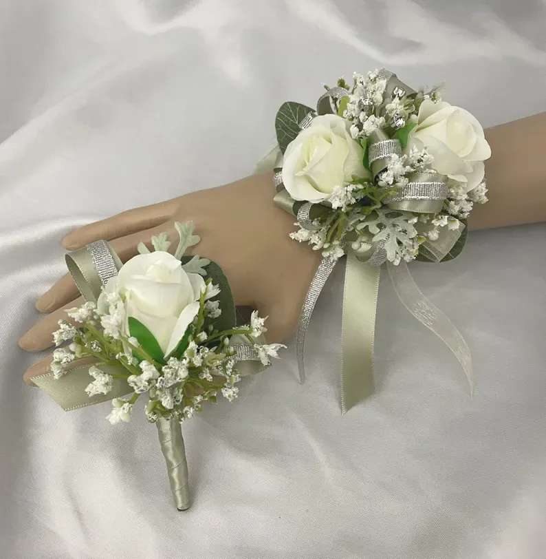 Neutral corsage set - The image projects the style. All corsages. are custom to fit your color palette.  Please indicate in indicat instructions, the color of your choice and if possible, you can text a photo of the prom outfit too 904-557-1248 include the name of the student