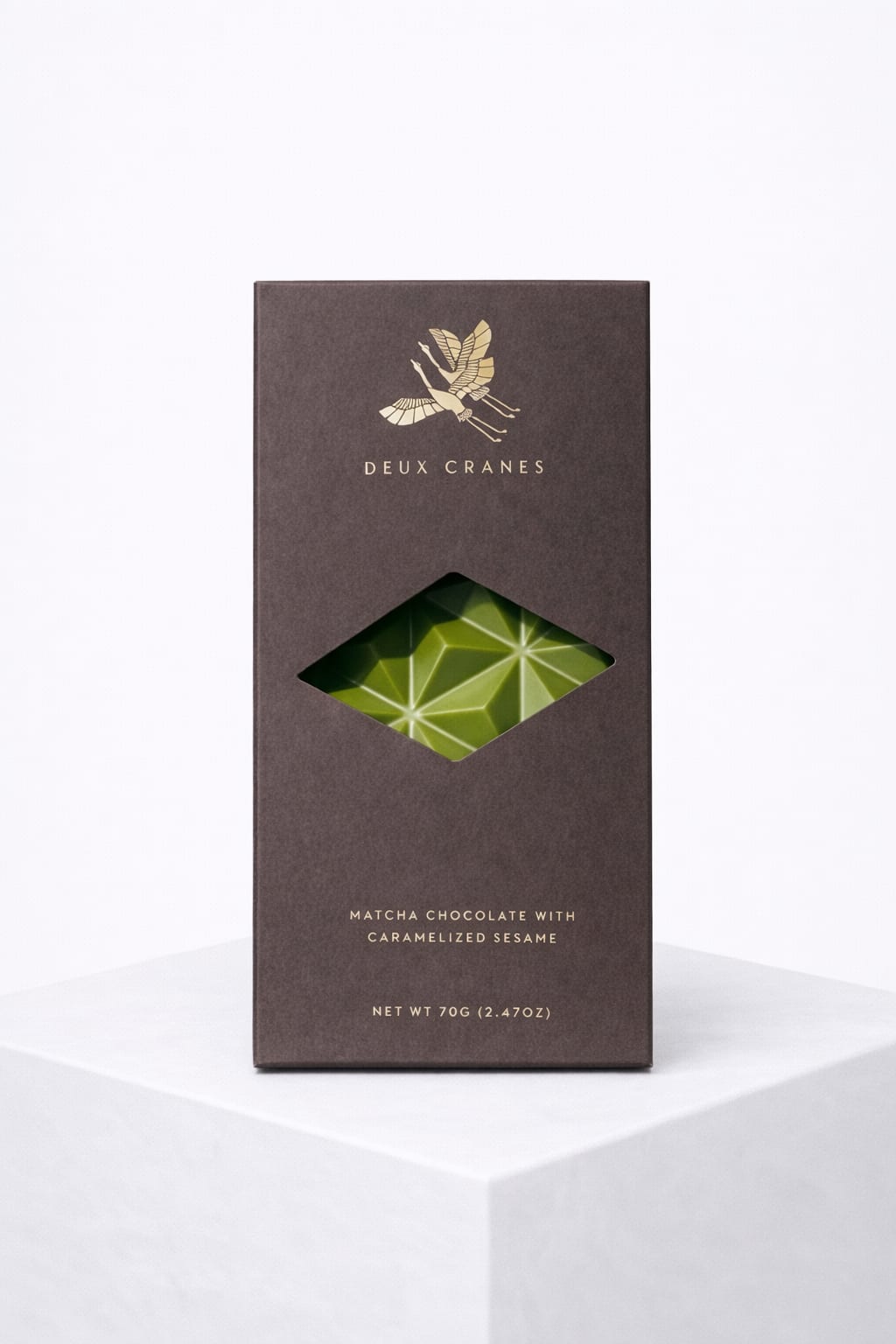 Box of matcha chocolate with caramelized sesame