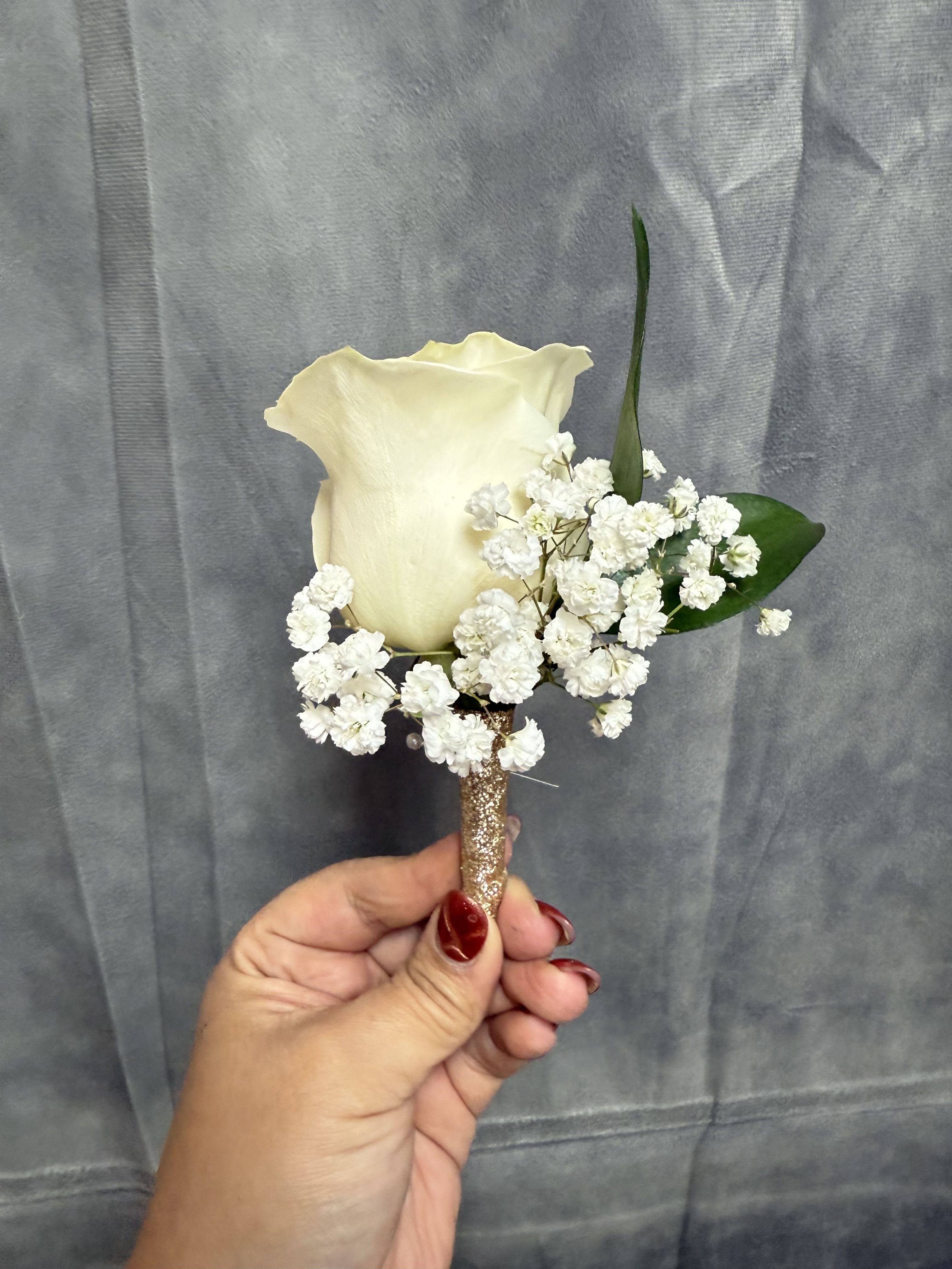 Gold White rose boutonnière  - White rose boutonnière with gold wrap 