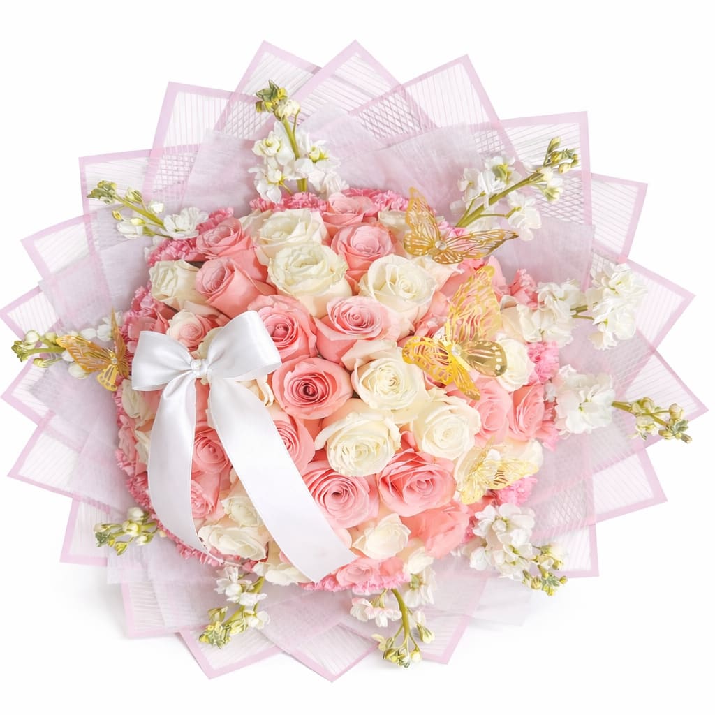 Delicada primavera  Rose - Un arreglo elegante y lleno de suavidad que combina la belleza de rosas en tonos rosados y crema.