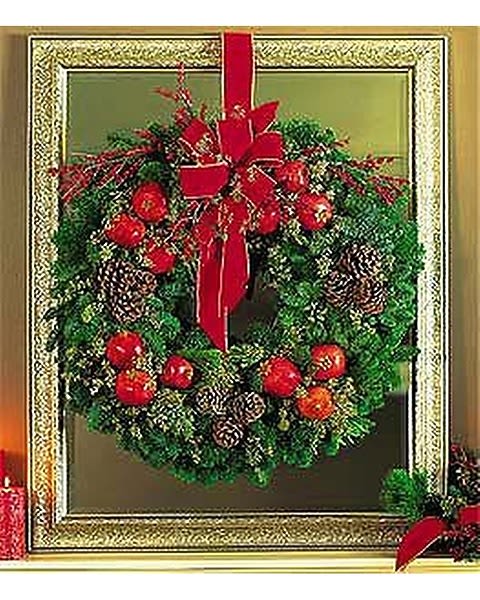 Pomegranate Wreath - This stylish green wreath, adorned with delicious-looking pomegrantes and berries, will add an unexpected punch of color to your holidays.