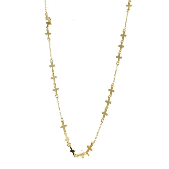 Cross Paula Necklace - Make a statement with the Disc Paula Necklace! The simple chain with small gold crosses is perfect on its own or for layering with other necklaces. • Approximately 36" • Gold Toned Metal
