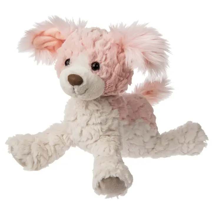 Putty Paris Puppy - Putty Paris Puppy Super soft, etched fabric in creamy white and blush pink. Paris has fluffy pink fabric on its ears and an expression full of curiosity; measures approximately 10-inches from head to tail.  With lovely, warm colors and the sweetest smiles, Putty toys make oh-so-soft companions. A dab of Putty is enough to brighten every day. Sophisticated color palette with mostly neutral colors, the Putty collection is made of luxurious textured fabrics that appeal to modern MOMS. Kids love the softness and the elegant, classic designs have staying power. Weighted bums and feet add to the floppiness.  Care for by washing in cold water on a gentle cycle, air drying; soft toy made to strict quality standards to meet or exceed US Safety requirements.