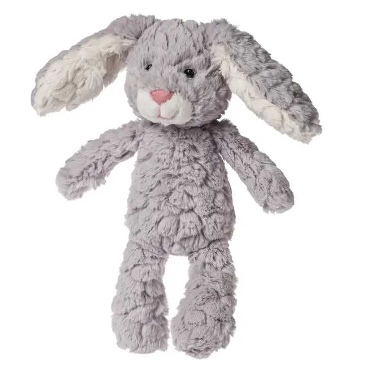 Shadow Putty Bunny - Shadow Putty Bunny features super soft, etched grey-colored fabric and measures 11-inches tall from the top of the head to the bottom of the feet. The sweet face includes a soft nose, embroidered mouth, and shiny eyes. With lovely, warm colors and the sweetest smiles, Putty toys make oh-so-soft companions.  A dab of Putty is enough to brighten every day. Sophisticated color palette with mostly neutral colors, the Putty collection is made of luxurious textured fabrics that appeal to modern Moms. Kids love the softness and the elegant, classic designs have staying power. Weighted bums and feet add to the floppiness. Care for by washing in cold water on a gentle cycle, air drying; soft toy made to strict quality standards to meet or exceed US Safety requirements.