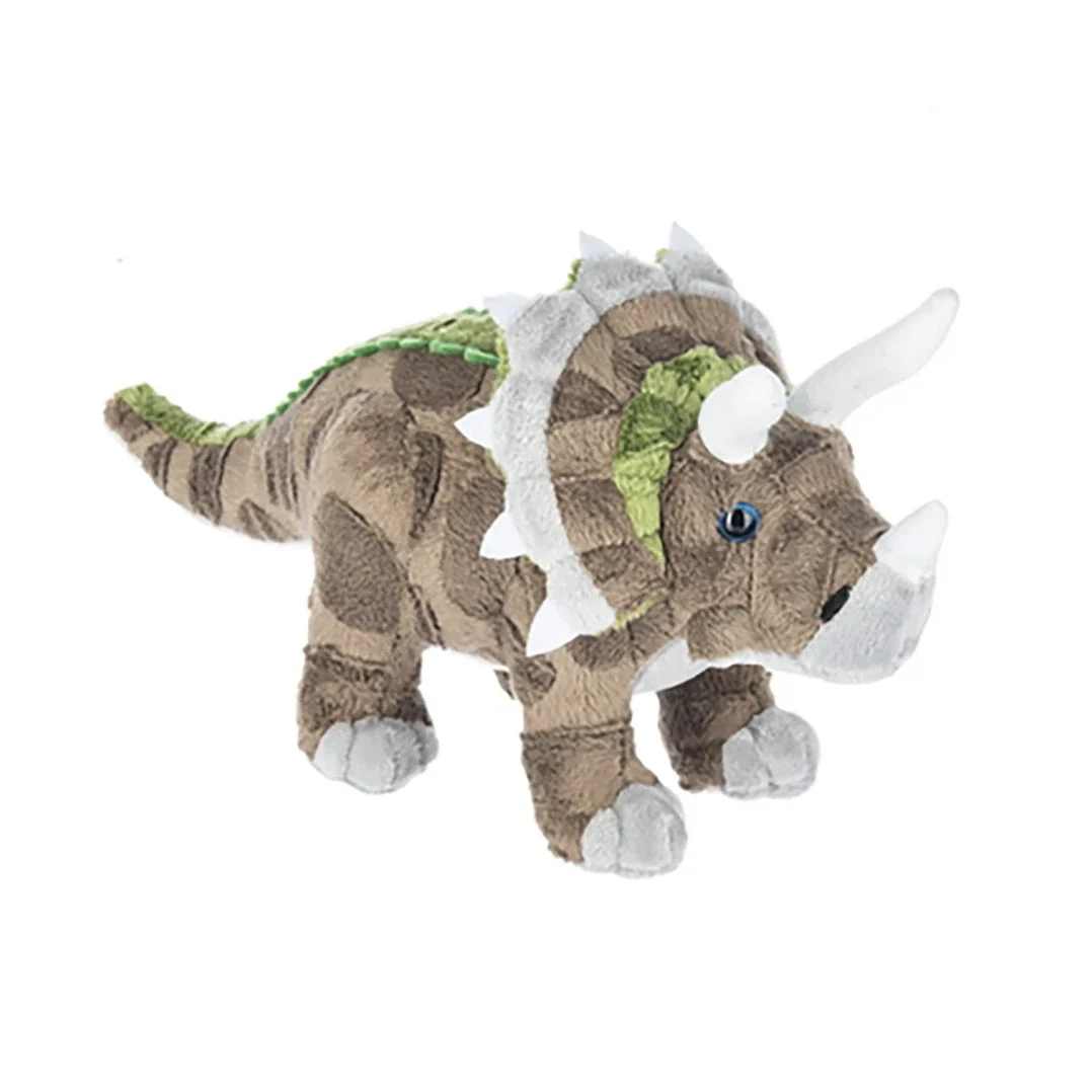 Triceratops Plush by Ganz - A whimsical buddy that's ready to roar with charm-this Triceratops plush makes a playful gift for a child or dinosaur fan. As a small plush toy perfect for birthdays, baby showers, or a cheerful "just because" surprise, it brings a cozy, imaginative touch that will make the recipient feel delighted and seen.  The compact, fuzzy triceratops features a soft brown body, white horns and frill, and bright green accents along the back and head for a friendly, cartoon-like look. Its stuffed, cuddly texture is easy for little hands to hold and cuddle, and the durable construction suits everyday play. Ideal as an add-on to a floral gift or a standalone novelty present, this plush pairs well with fun, colorful arrangements and makes a keepsake the child will treasure.