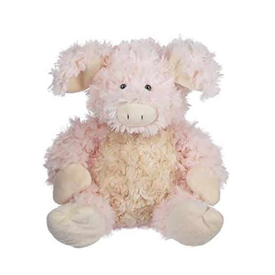 Pink Pig Plush by Ganz - A cuddly pink plush pig that feels like a warm hug-perfect as a baby shower gift, birthday surprise, or a cheerful get-well treat. This stuffed animal gift pairs the charm of a soft toy with a bright, playful presence that makes the recipient feel seen and comforted; it's the kind of gift that will make a child beam or bring a smile to someone who needs a little extra cheer.  Made with luxuriously fluffy pink-and-cream fur, floppy ears, and a rounded seated shape, the pig's simple, friendly face and pale snout give it a gentle, childlike expression. Measuring as a small-to-medium plush (sized to cuddle easily), it's lightweight and easy to include with a balloon, card, or floral bouquet for an added keepsake. Ideal for newborns, young children, or anyone who loves soft toys-easy to care for with surface cleaning as needed.