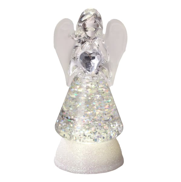 Lighted Angel Clear - This is a cute 3 in one Angel that stands 3 1/2 in tall. It lights up and is a snow globe with a birth stone.