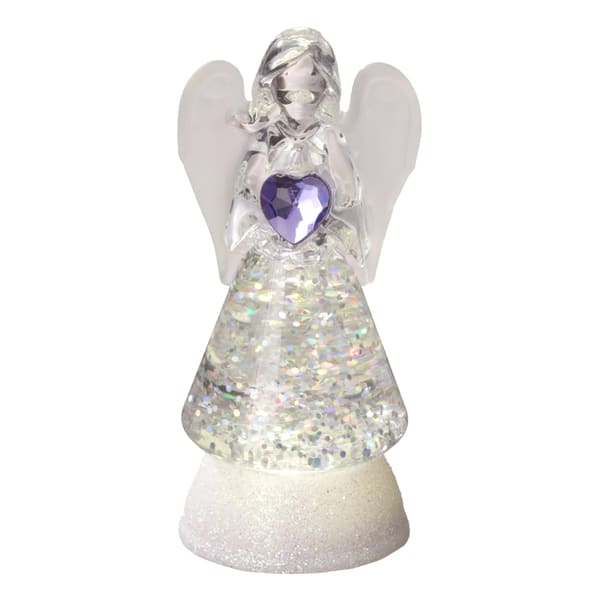 Lighted Angel Lavender - This is a cute 3 in one Angel that stands 3 1/2 in tall. It lights up and is a snow globe with a birth stone. 