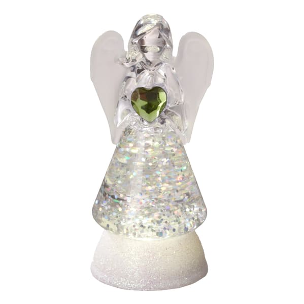 Lighted Angel Light Green - This is a cute 3 in one Angel that stands 3 1/2 in tall. It lights up and is a snow globe with a birth stone.