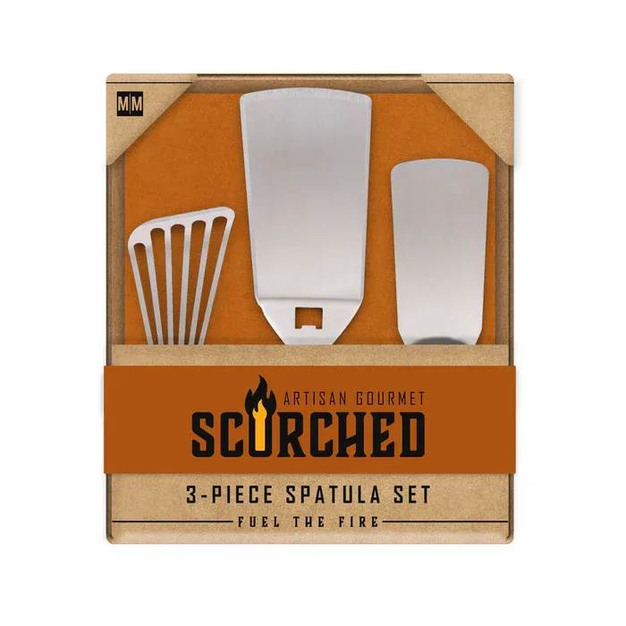 3 Piece Spatula Set - Whether you're flipping burgers on the grill, turning delicate fish in a cast iron skillet, or serving up perfectly cooked eggs, this versatile 3-piece spatula set is ready for any task. Large Metal Spatula – Built for smash burgers, steaks, and heavy-duty flipping Small Metal Spatula – Perfect for cast iron, griddle cooking, and everyday meals Slotted Fish Spatula Turner – Ideal for fish, eggs, and delicate foods