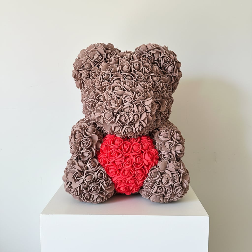 Luxury Brown  Rose Teddy Bear with Heart – Signature Love Gift 70cm - A stunning brown rose teddy bear holding a vibrant red heart, designed as a charming keepsake to express love and admiration. This elegant gift is perfect for romantic surprises, birthdays, or celebrating someone truly special. A beautiful piece that brings joy the moment it arrives.