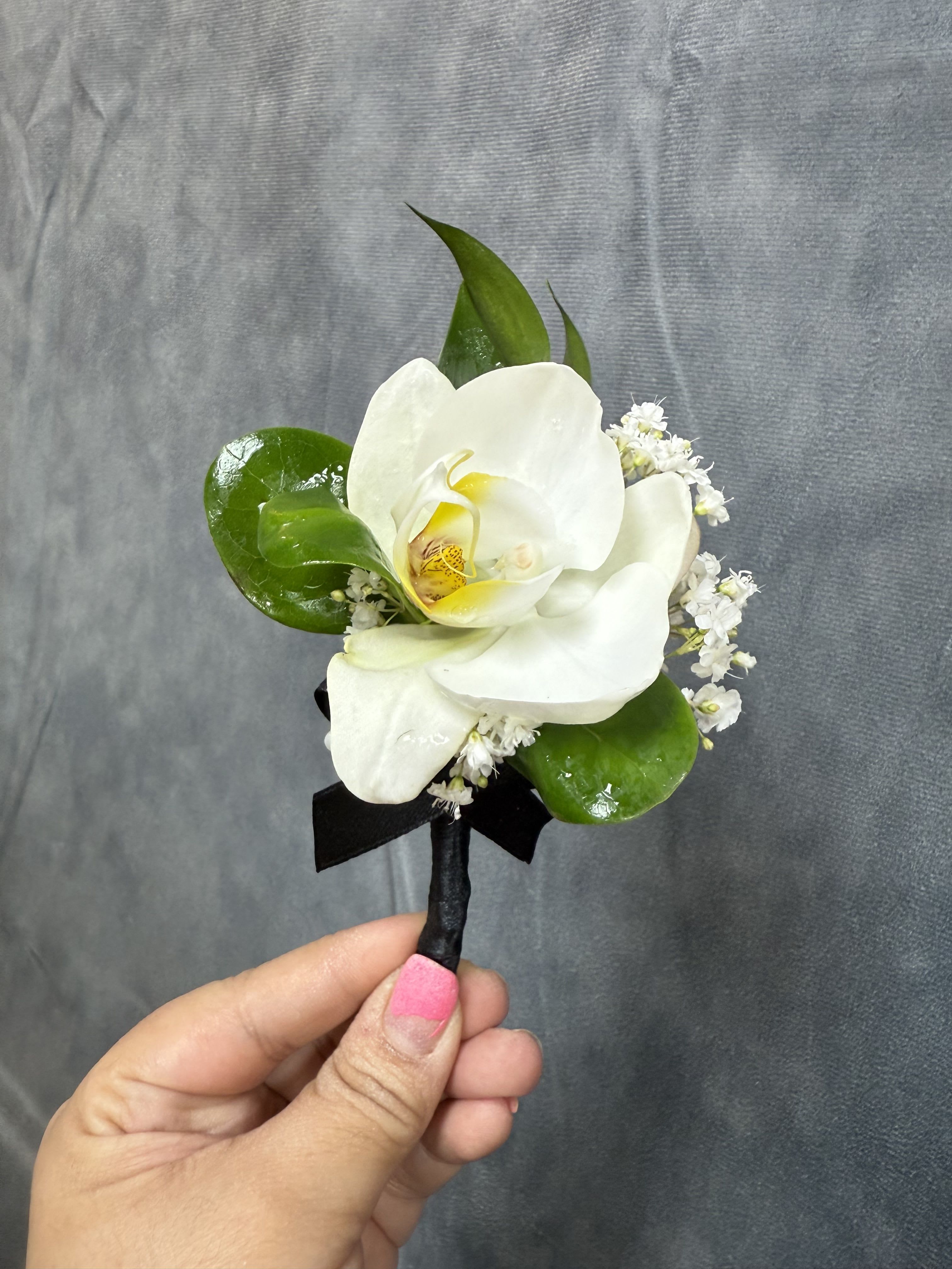 White Orchid boutonnière  - White orchid boutonnière. Ribbon color can be customized as requested 