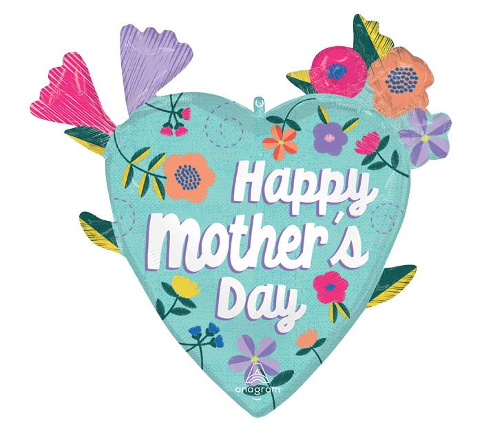 Happy Mother's Day Embroidered Heart Balloon 28" - 28in Mylar Happy Mother's Day Embroidered Heart Balloon filled with helium.
