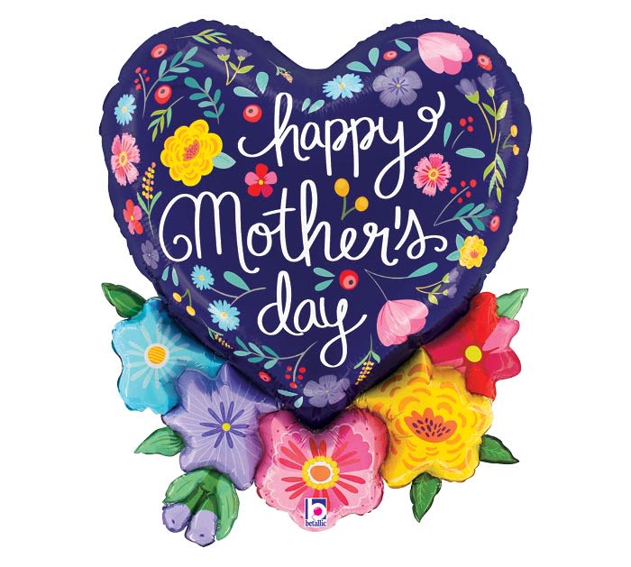 Mother's Day Floral Heart 28" - 28in Mylar Mothers Day Floral Heart Balloon filled with helium