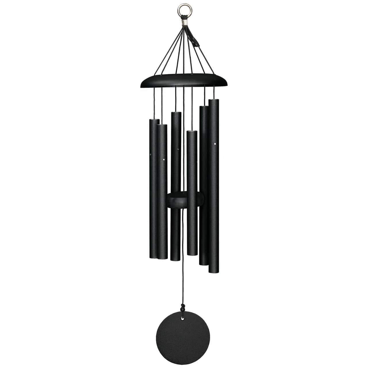 Corinthian Bells Wind Chime 27" - Black - Experience the elegant sound of the sleek and sophisticated Corinthian Bells® windchimes from Wind River. Each chime is inspired by nature and precision-tuned for beautiful harmony. Made with quality materials, these durable and sustainable chimes offer rich tones and stylish design—a perfect gift for sending condolences. Each includes a bow and can be delivered to a funeral chapel (often hung for display) or to a home (boxed). 