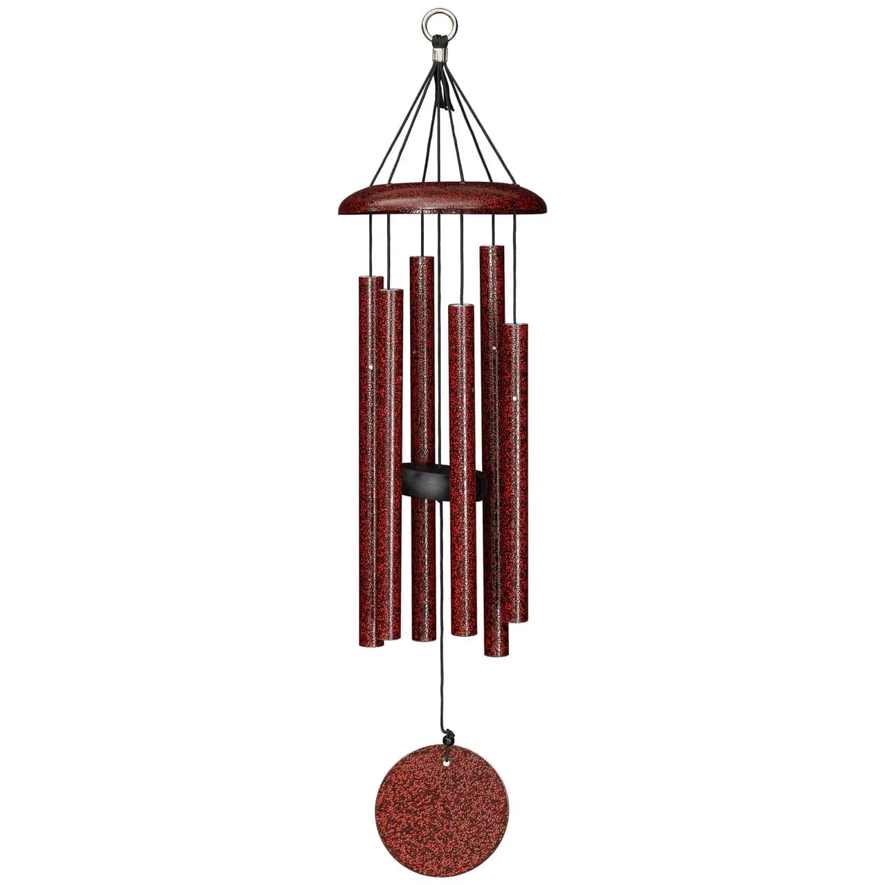 Corinthian Bells Wind Chime 27" - Ruby Splash - Experience the elegant sound of the sleek and sophisticated Corinthian Bells® windchimes from Wind River. Each chime is inspired by nature and precision-tuned for beautiful harmony. Made with quality materials, these durable and sustainable chimes offer rich tones and stylish design—a perfect gift for sending condolences. Each includes a bow and can be delivered to a funeral chapel (often hung for display) or to a home (boxed). 