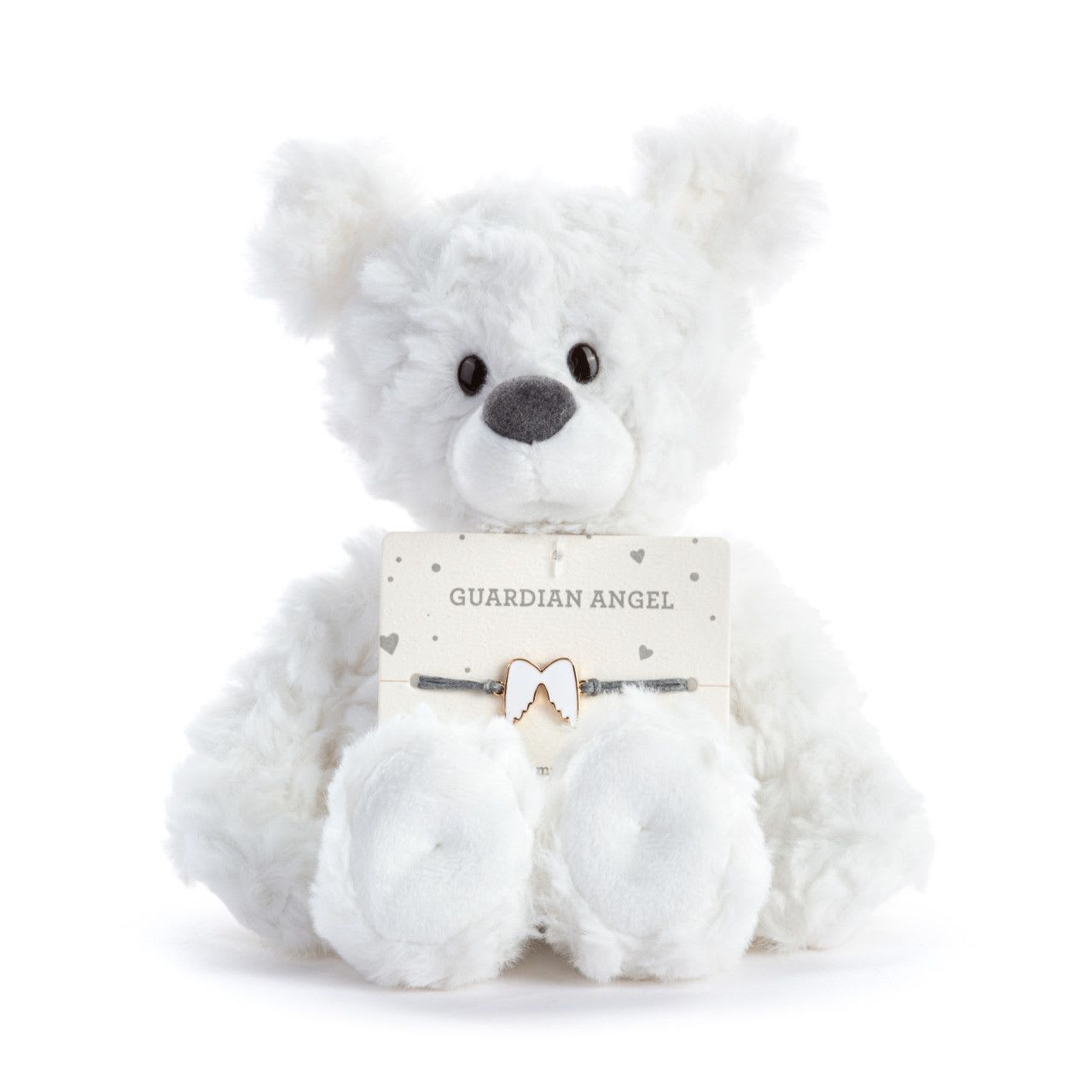 Plush- Guardian Angel White Bear 8" - Bear + Bracelet A fluffy white teddy bear that brings a sense of warmth and comfort