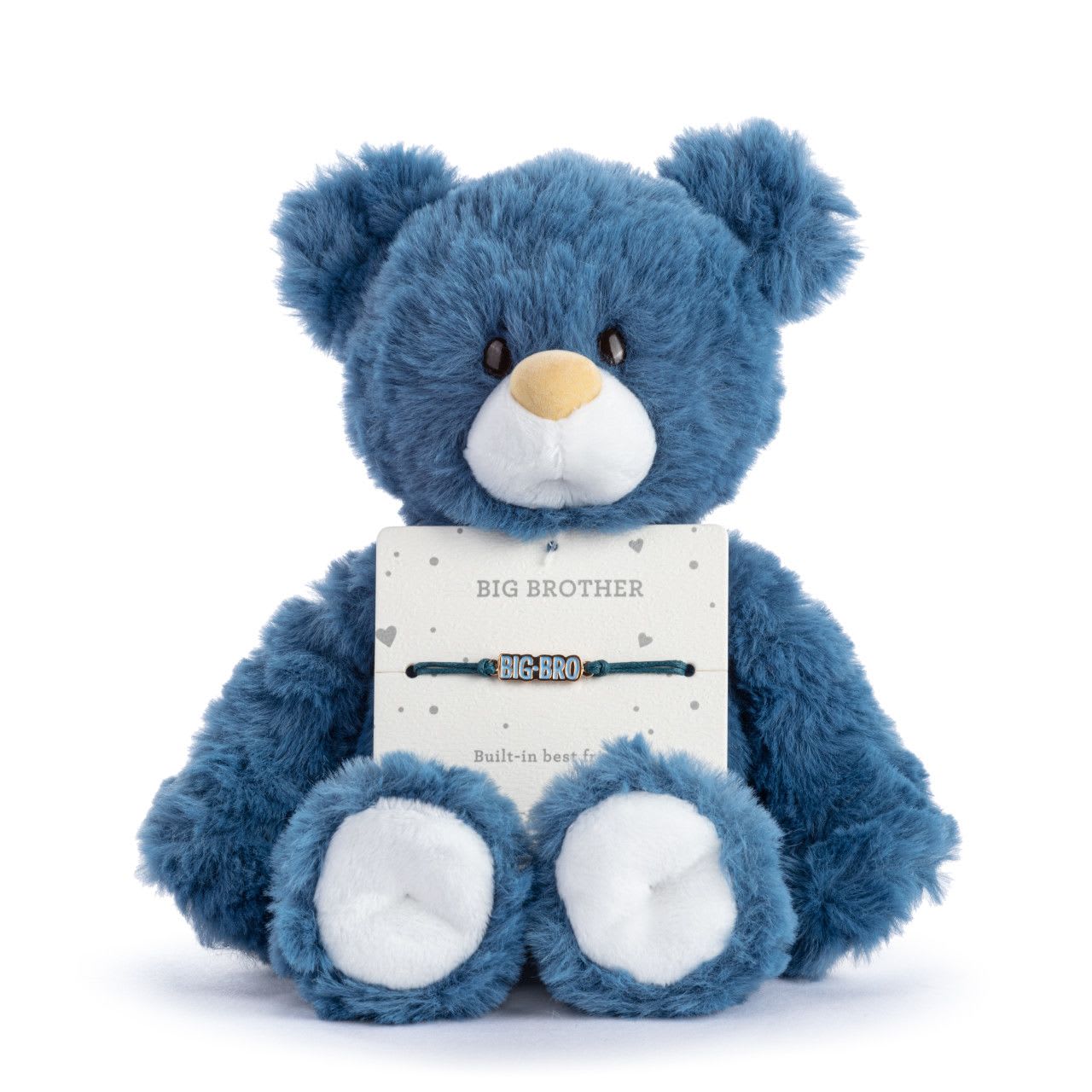 Plush- Big Brother Navy Bear 8" - Bear + Bracelet A soft teddy bear with a plush, cozy feel. It's perfect to celebrate special moments