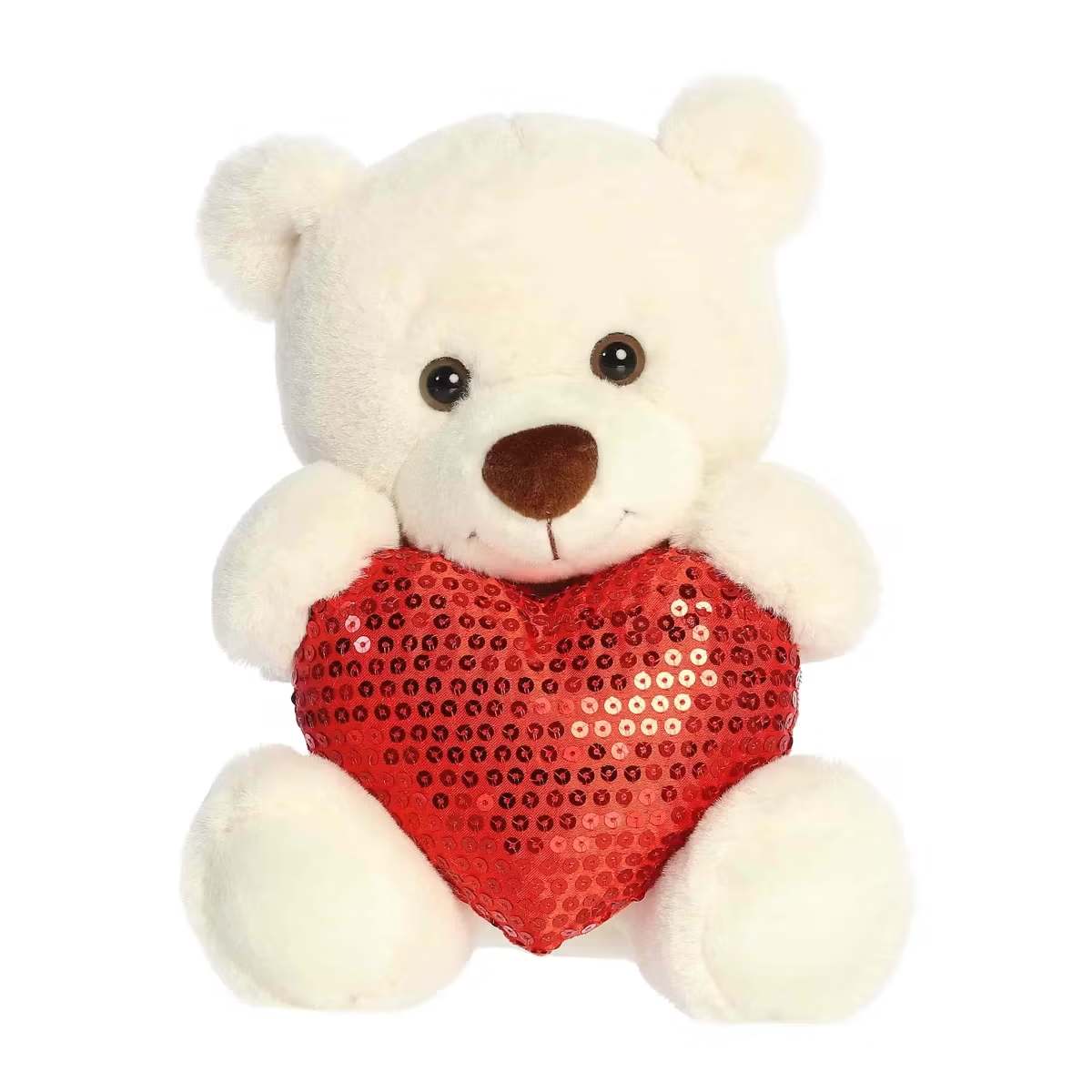 Plush- Sweetheart Teddy - A soft and cuddly teddy bear holding a sparkling red hear, perfect for showing love and affection. Great as a gift for any special occasion. 